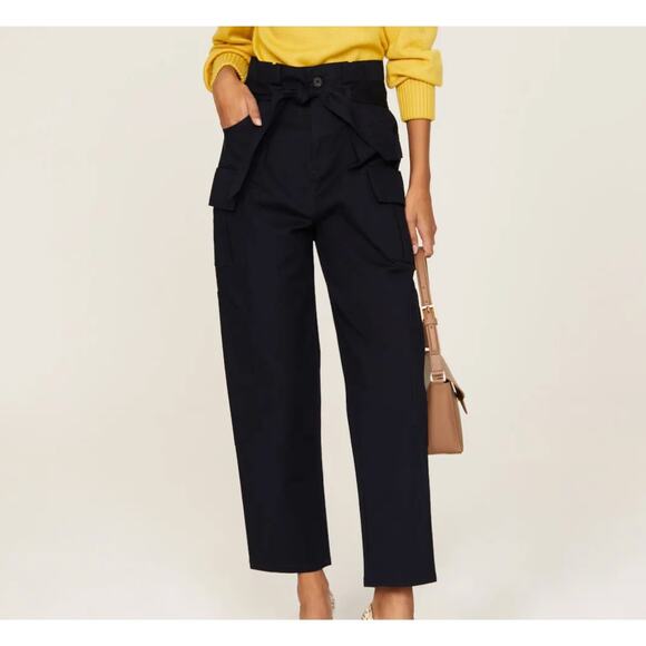 Marissa Webb Blue Baggy Paperbag Cargo Pants SIZE 14 Designer Ankle Cotton $345 - Picture 1 of 13